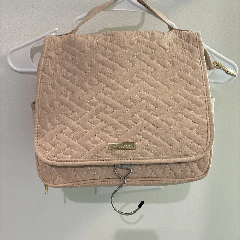 Travel Makeup Bag Organizer Elviros Plush Rose Gold With Gold Zipper Hangs